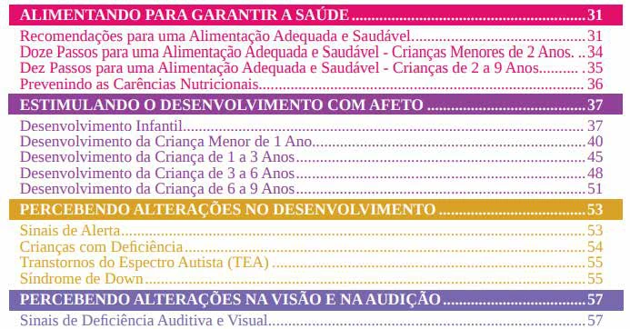 Figura 2 – Sumário da Caderneta da Criança (5ª edição).